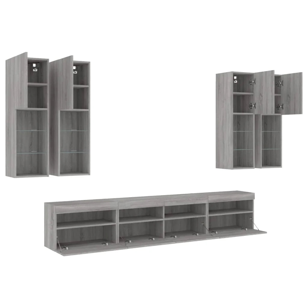 Set di mobili credenza credenza TV soggiorno camera da letto parete soggiorno x 7 pezzi e luci LED sonoma grigio 02_0025367