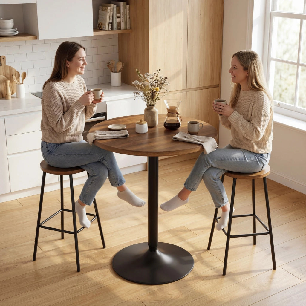 Tavolo da bar rotondo 60 cm ¨C Xylo ¨C Noce, gambe metallo, cucina e soggiorno