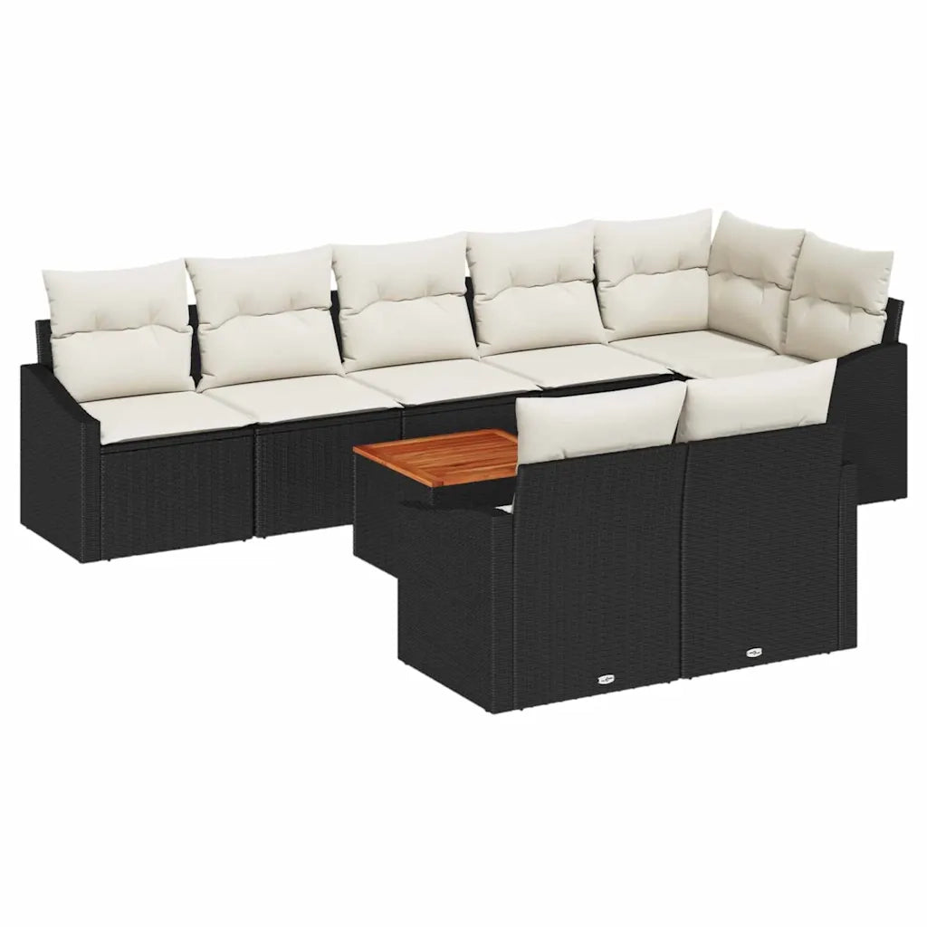 Set Divano da Giardino con cuscino 9 pcs Nero polyrattan