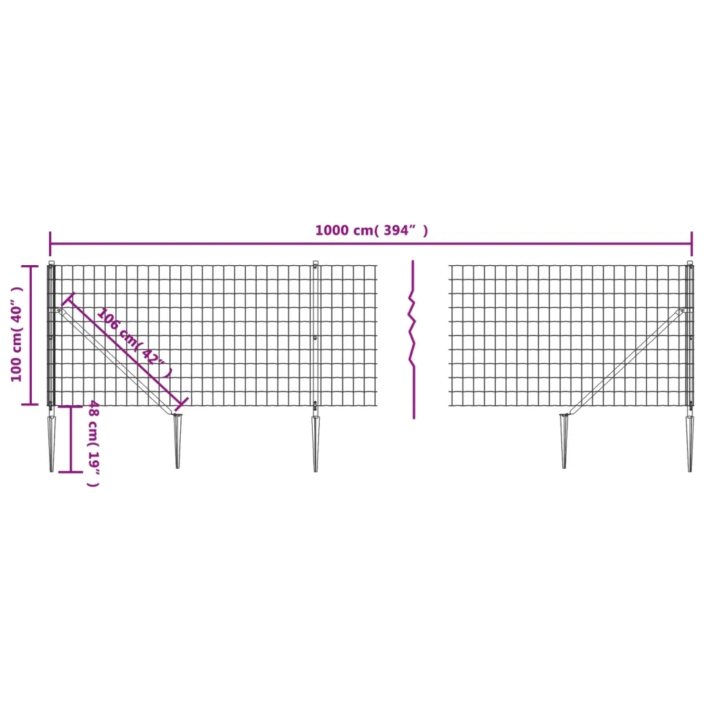 Recinzione Metallica con Picchetti Ancoraggio Antracite 1x10 m 154257