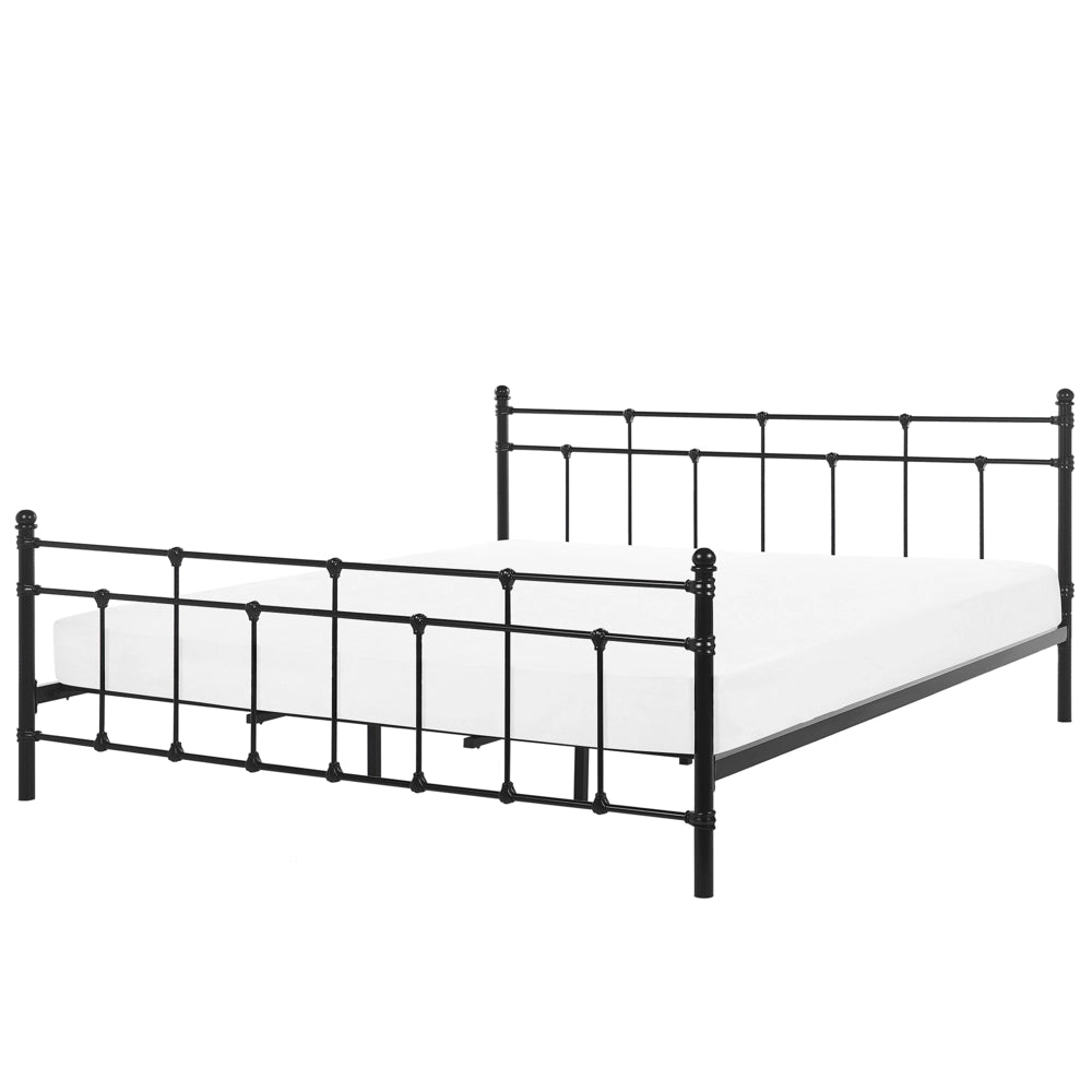 Letto Nero 180 x 200 cm poggiatesta in metallo con poggiapiedi