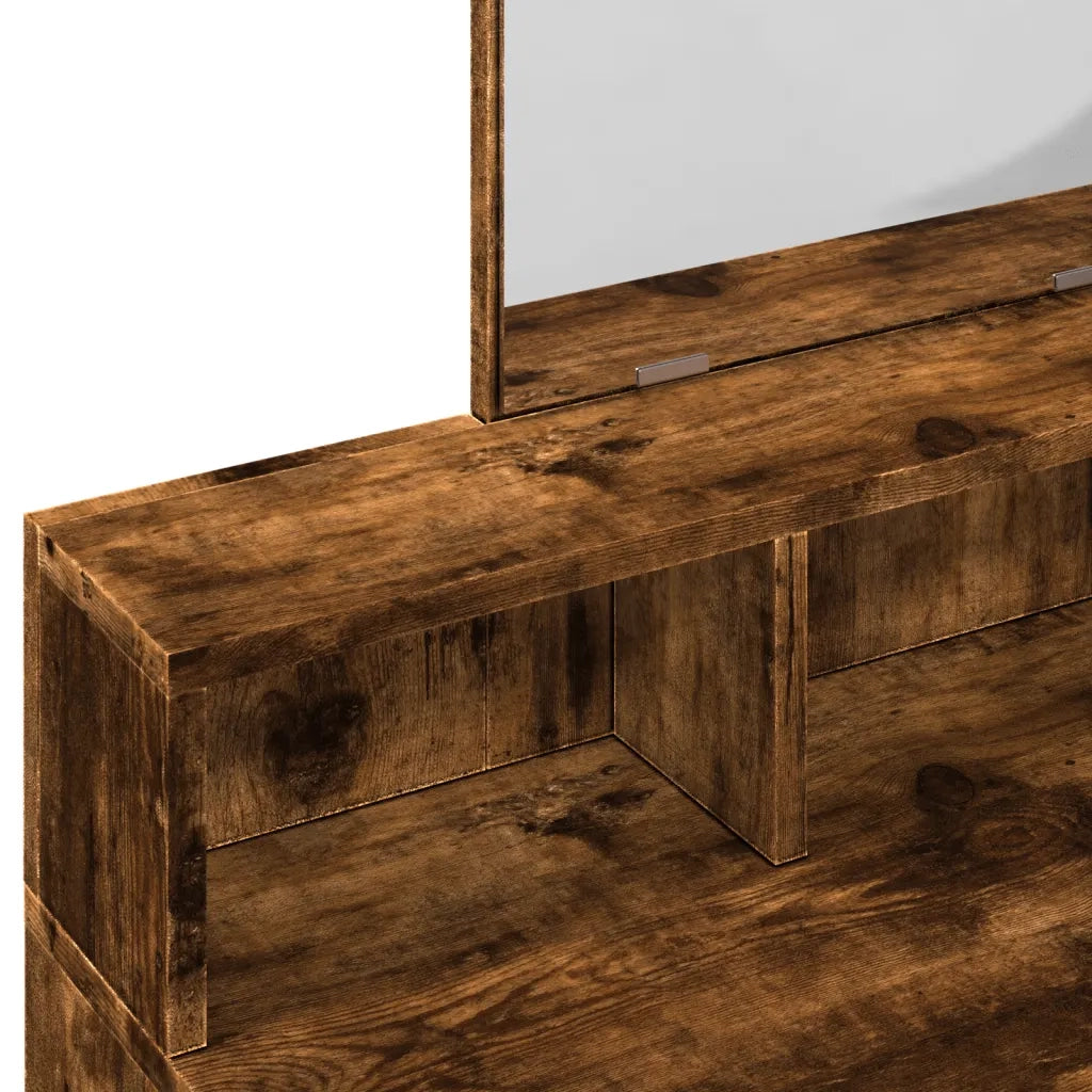 Toeletta con Specchio-Tavolo da Vanit¨¤ Rovere Fumo 80x41x144,5 cm
