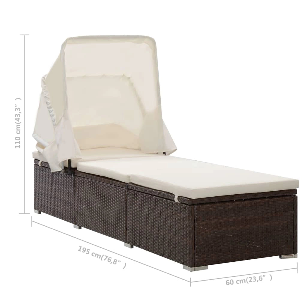 Lettino prendisole sedia a sdraio lettino prendisole letto da giardino mobili da esterno per patio con baldacchino e cuscino resina intrecciata marrone 02_0012274