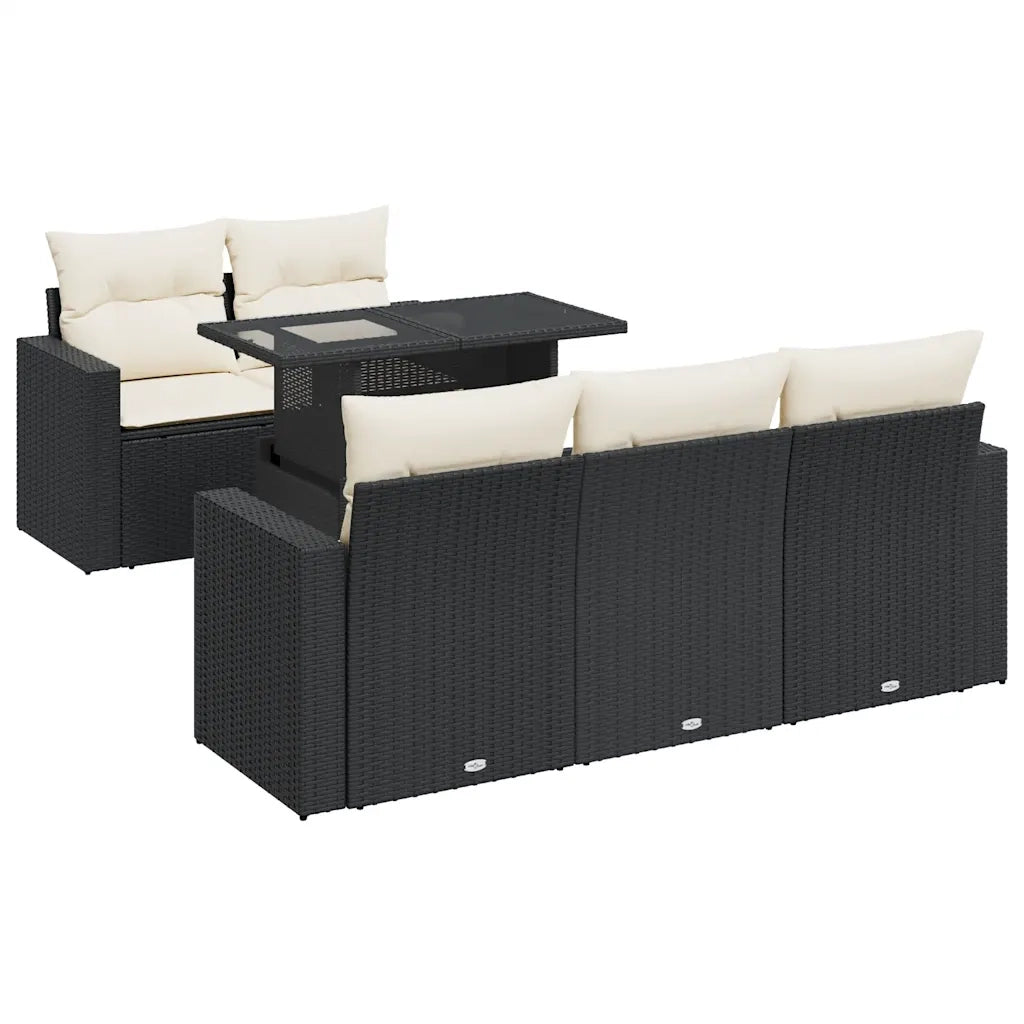 vidaXL Set Divano da Giardino 6 pz con Cuscini Nero in Polyrattan