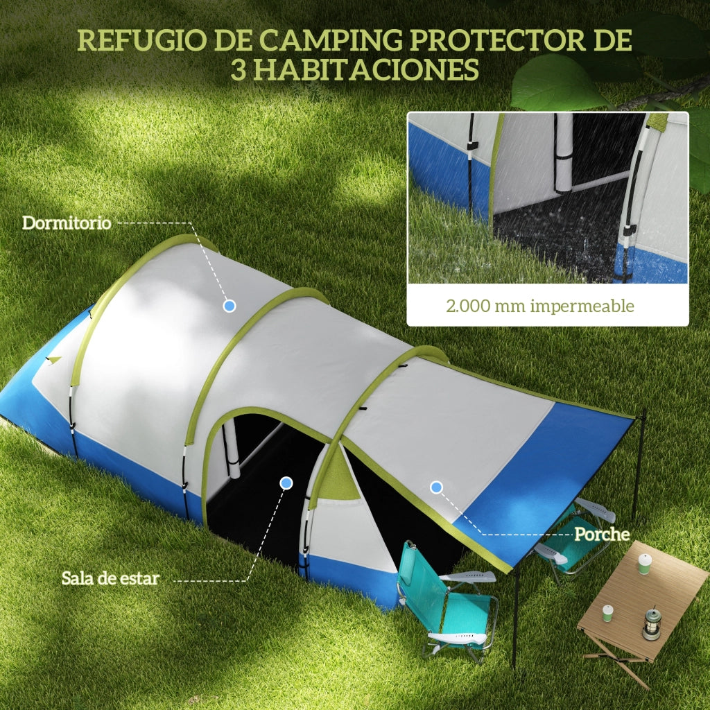 Tenda da Campeggio Pieghevole 3 Persone 2 Camere ¨C Zephmum ¨C Blu Scuro Verde 420x200x150 cm