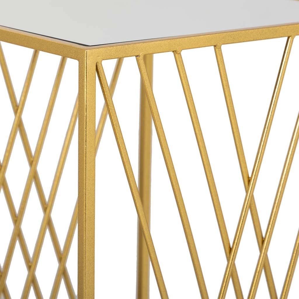Tavolino angolare quadrato in metallo oro 40x40x70