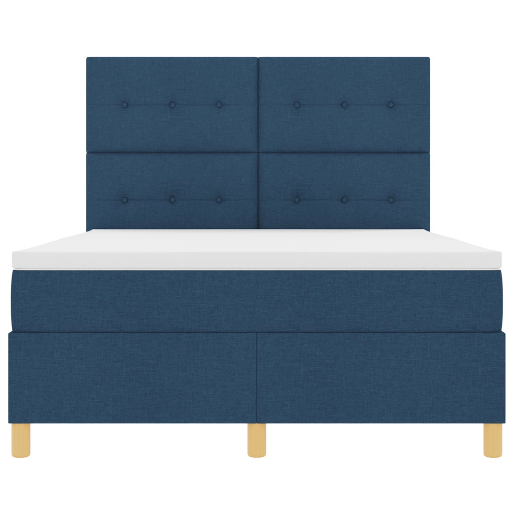 Letto con Rete a Molla e Materasso Blu 140x200 cm in Tessuto