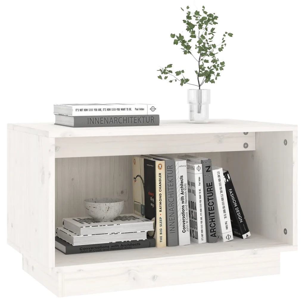 Mobile Porta TV Bianco 60x35x35 cm in Legno Massello di Pino 813825