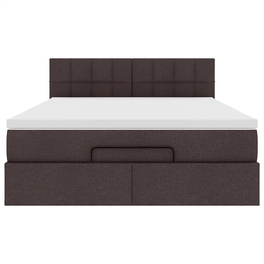 Pouf Letto con Materasso e LED Marrone Scuro 140x190 cm