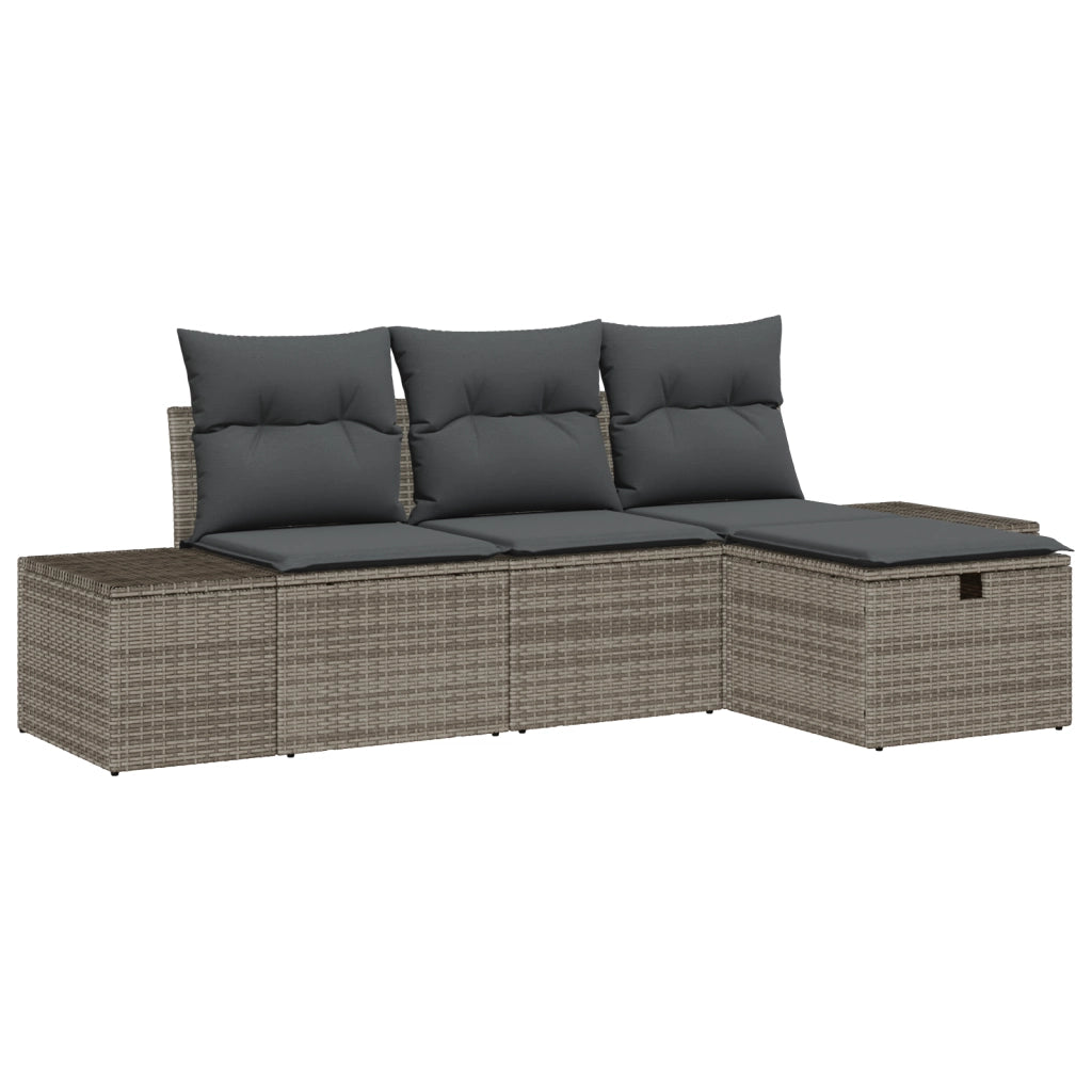 Set di divani da giardino 4 pezzi con cuscini in grigio polyrattan