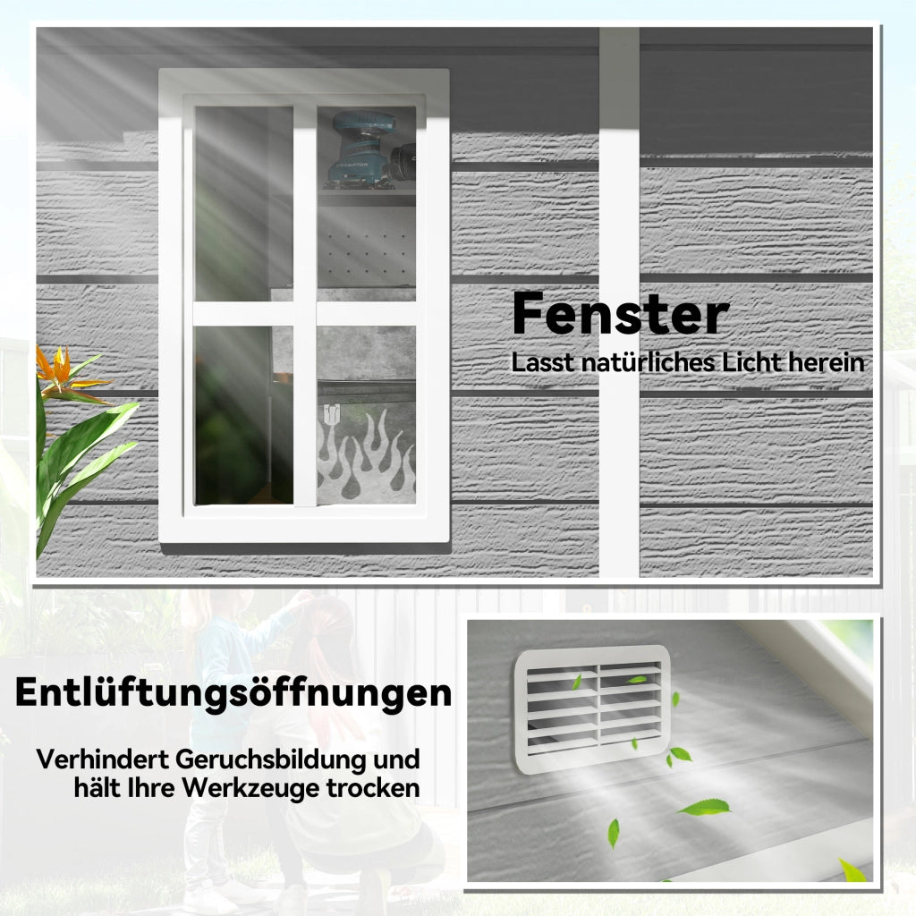 Capanno per giardino in plastica con finestra e pavimento ¨C zephmum ¨C Grigio 145x95x115 cm