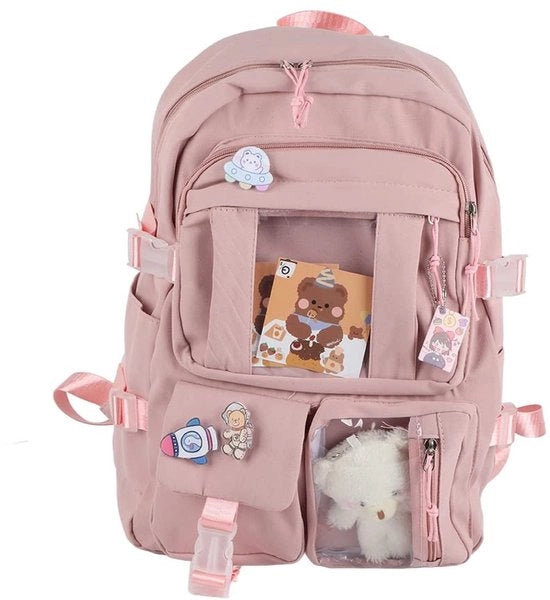 Borsa grande capacità - Carrozza con aspetto simpatico di un orso - Molteplici tasche - Cinturino regolabile - Nylon - 30x40x11 cm - Borsa da scuola