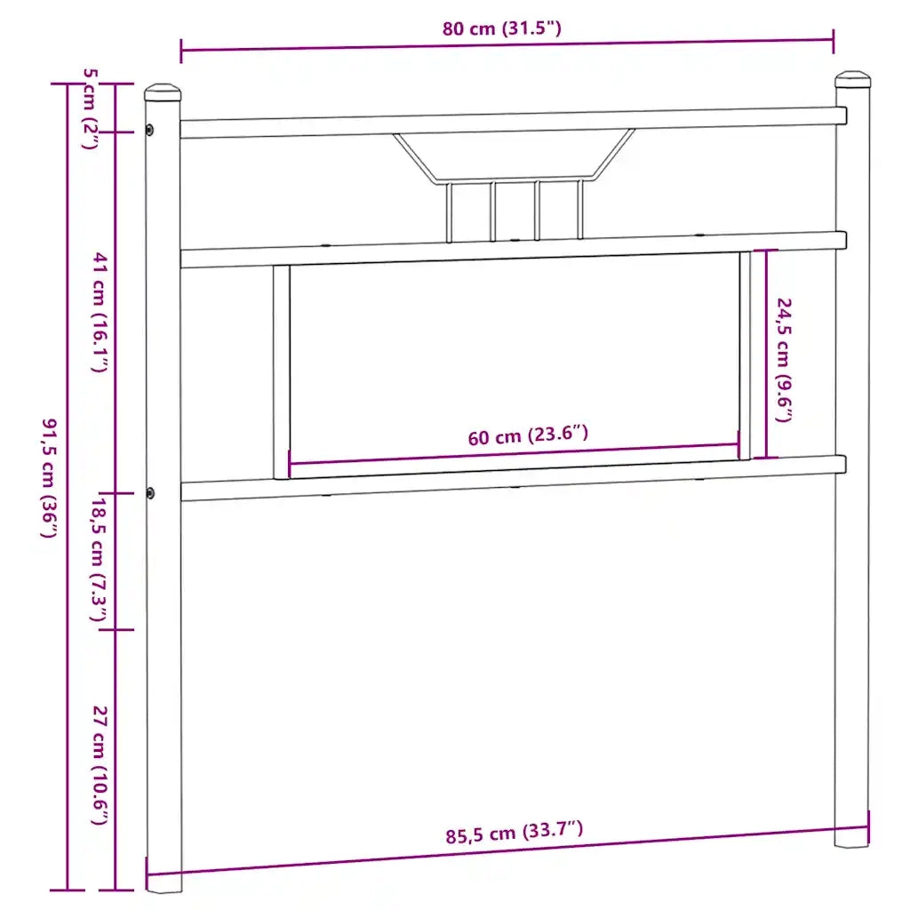 Testiera di Ricambio Rovere Fumo 80 cm in Legno Multistrato e Acciaio 4106770
