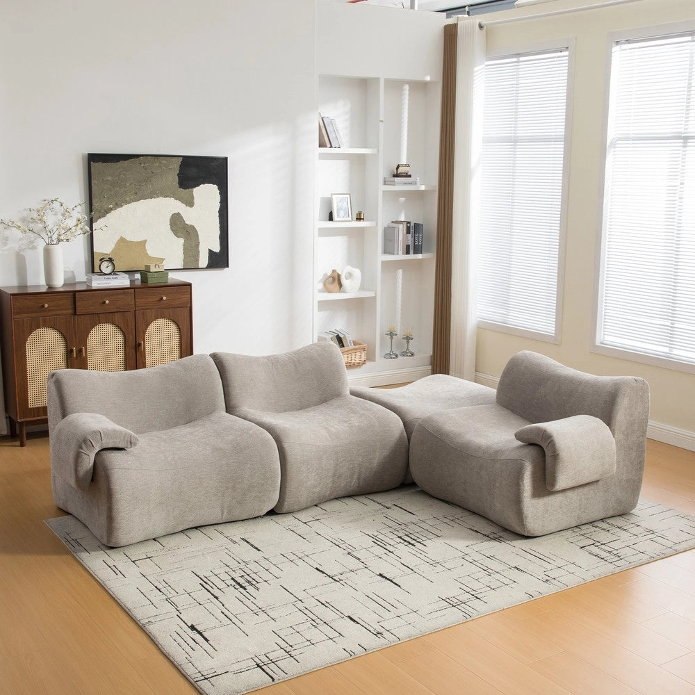 Divano Modulare in Tessuto Chenille ¨C MINIMAL ¨C Grigio, Morbido, Soggiorno