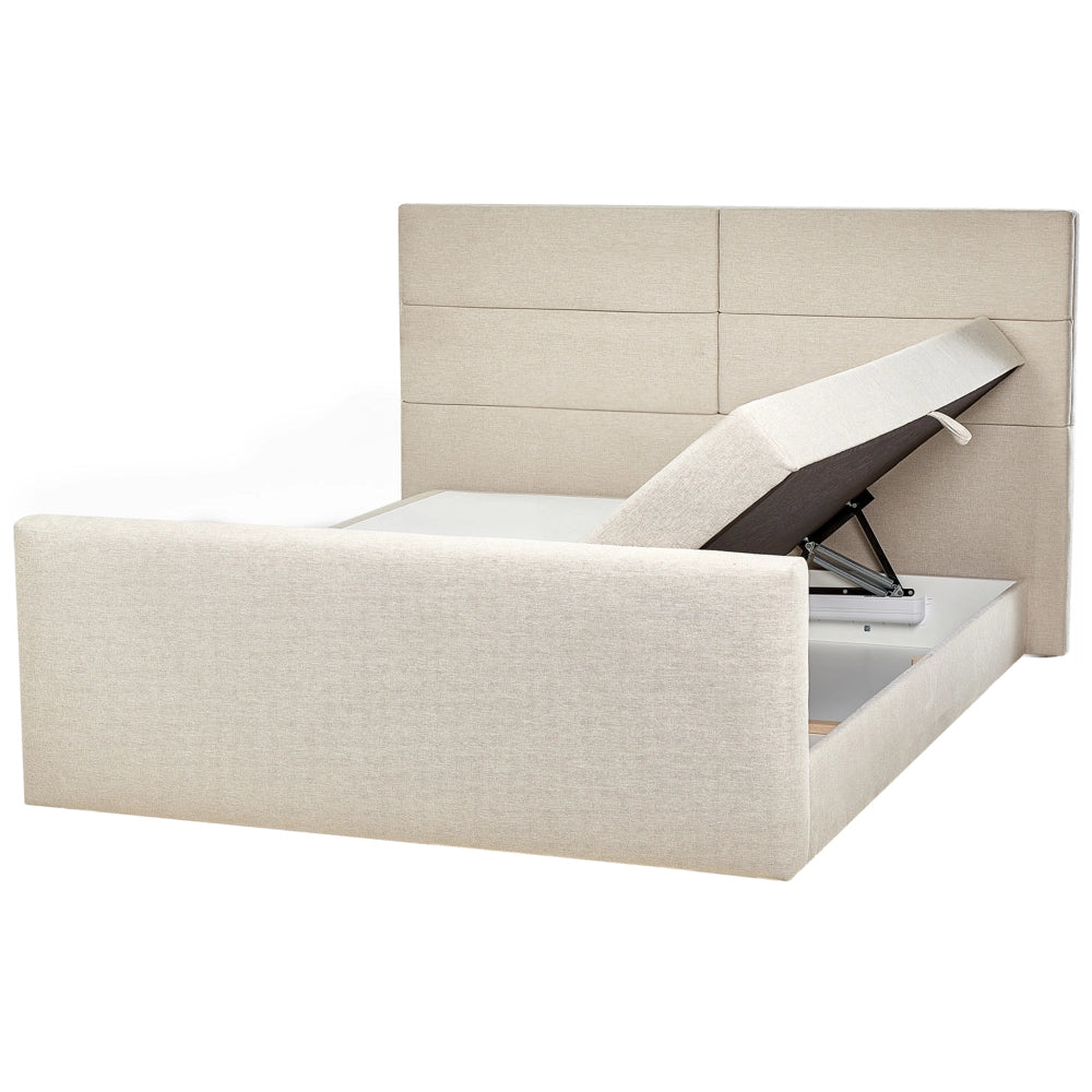 Divano letto king size UE con contenitore 180 x 200 Tappezzato beige con materasso a molle Bonell
