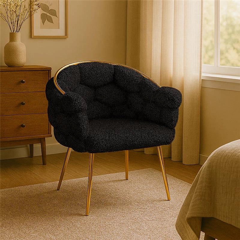 SET 2 POLTRONE IMBOTTITE IN TESSUTO TEDDY CON STRUTTURA IN METALLO ORO DIMENSIONI 71X46X82H CM COLORE NERO