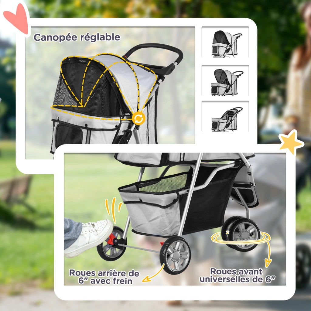 Carrello Pieghevole per Animali Domestici ¨C zephmum ¨C Grigio 75x45x97 cm