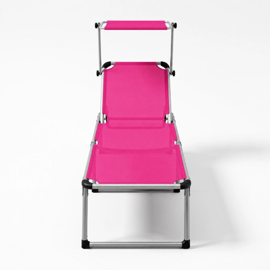 Lettino Pieghevole Prendisole Con Tettuccio Parasole Schienale Reclinabile Regolabile in 6 Posizioni Sedia Sdraio Per Spiaggia Mare Giardino Piscina 187 x 59 x 29 Cm Rosa
