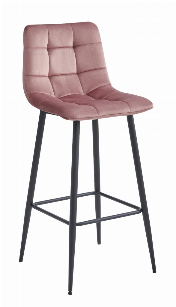 Sgabelli da bar Valora TEOTO in velluto rosa scuro con gambe in acciaio nero x2