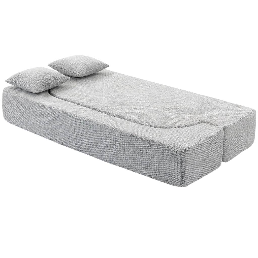 Divano Letto 2 Posti 2 in 1 con 2 Cuscini Sfoderabili, Braccioli e Seduta Imbottita, in Ciniglia, Grigio Chiaro