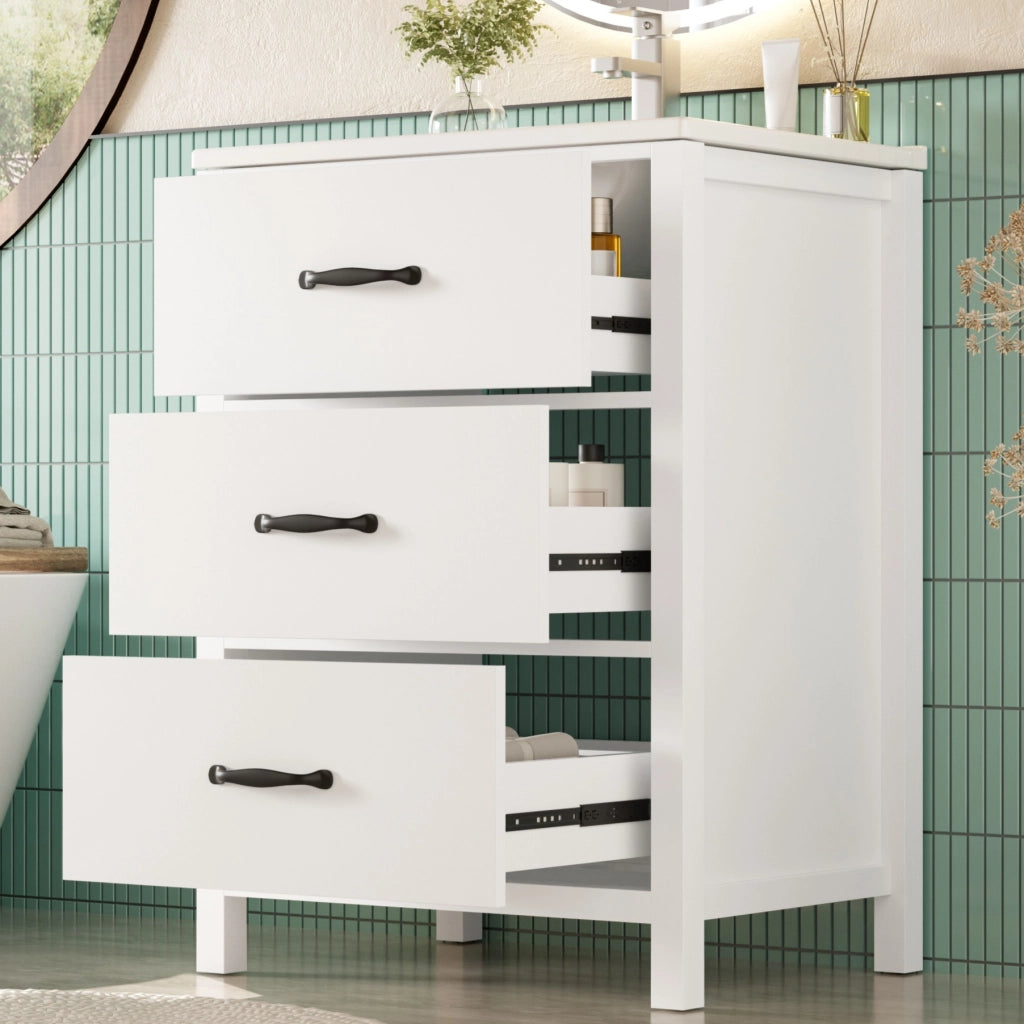 Mobile sottolavabo con lavabo in ceramica, 3 cassetti e vani contenitore, per bagno, bianco, 61 × 47 × 83 cm