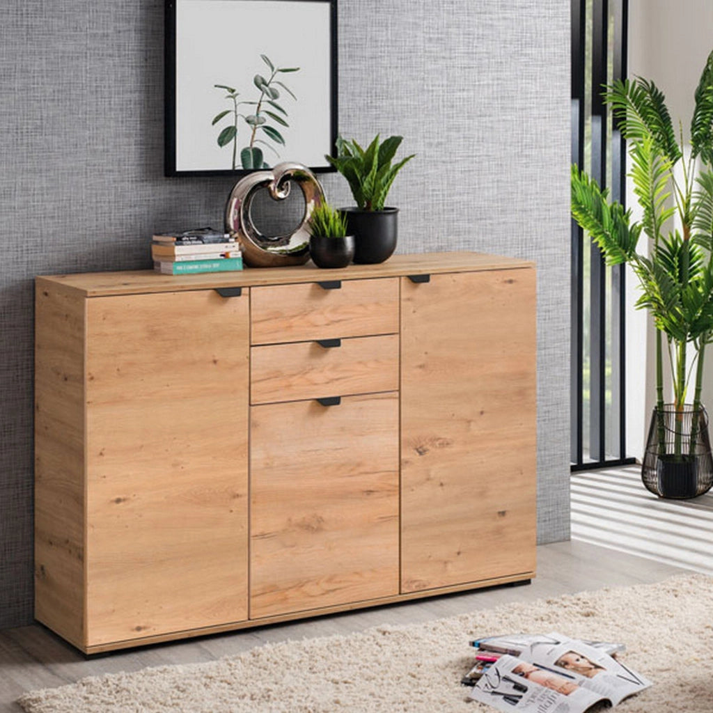 Mainarda, Cassettiera 2 Cassetti, 135x40x95h cm Marrone Rovere Nodi