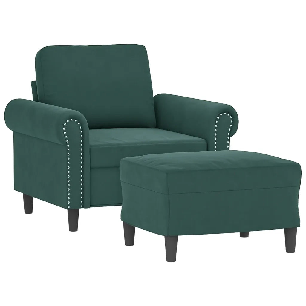 Poltroncina con Poggiapiedi Verde Scuro 60 cm in Velluto 3201207