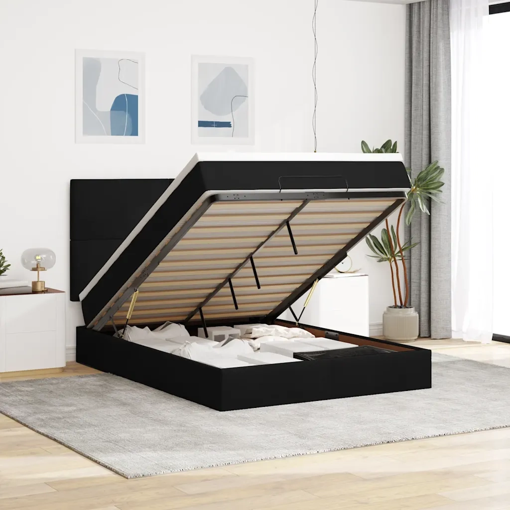 Struttura Letto Pouf con Materassi Nero 140x190 cm in Velluto 3313399