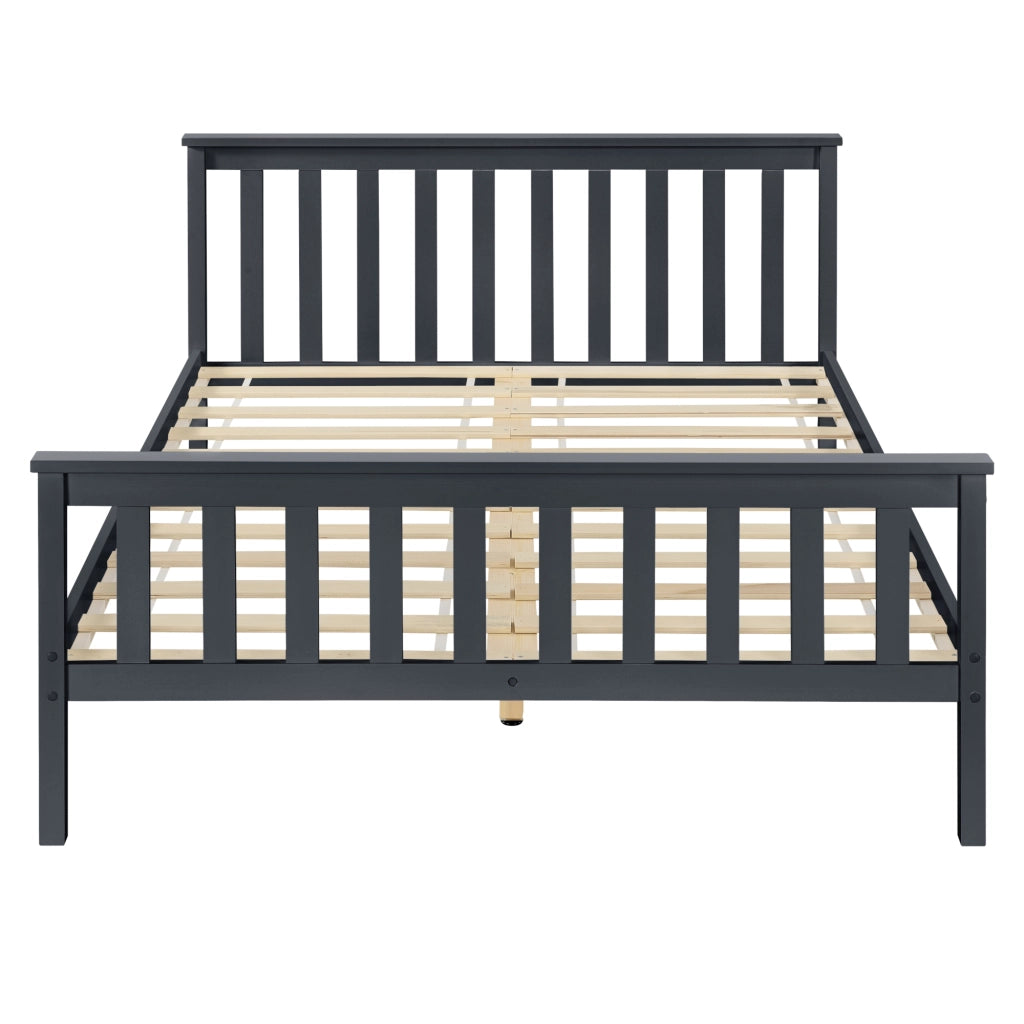 [en.casa] Letto in Legno di Pino con Pediera e Testiera Alta con Materasso a Schiuma Fredda 180 x 200 cm - Color Grigio Scuro