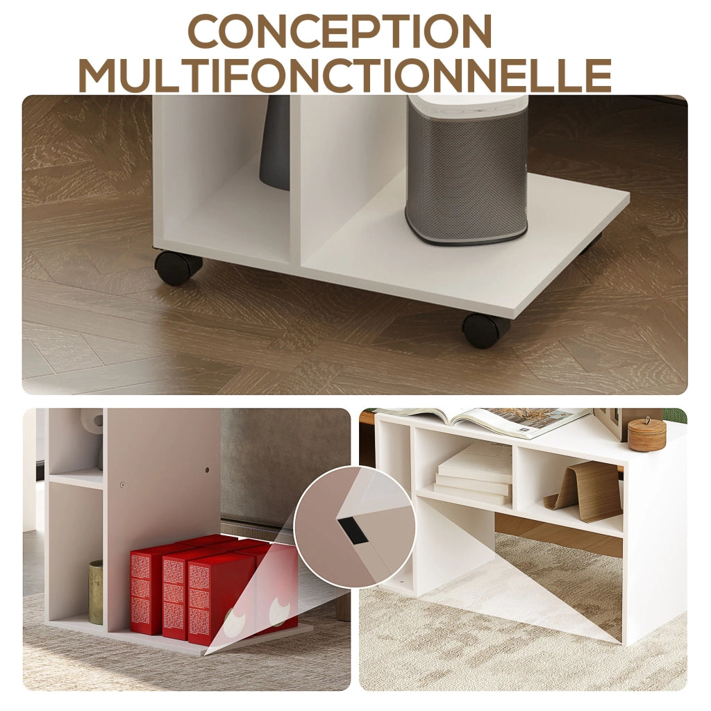 Tavolino da caff¨¨ a C con rotelle ¨C Xylo ¨C 3 scomparti, ripiano aperto, 40x30x69 cm, bianco