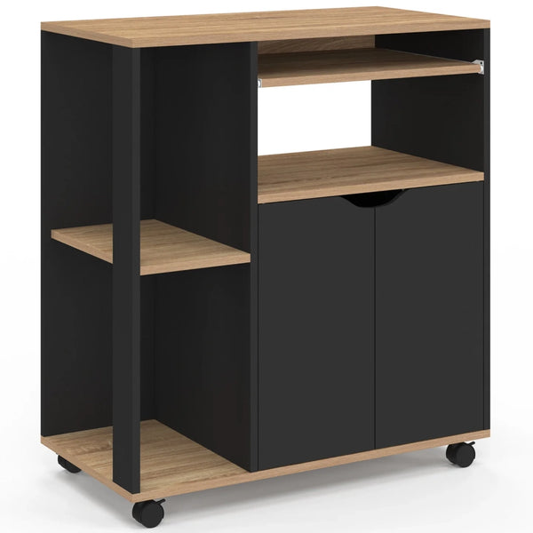 IDMarket - Carrello da cucina vassoi in legno nero e faggio L.76 cm COSI
