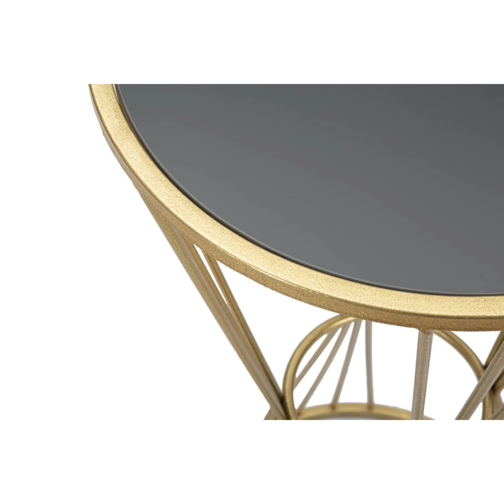 Tavolino alto Super Ø40x80 in ferro dorato con piano a specchio