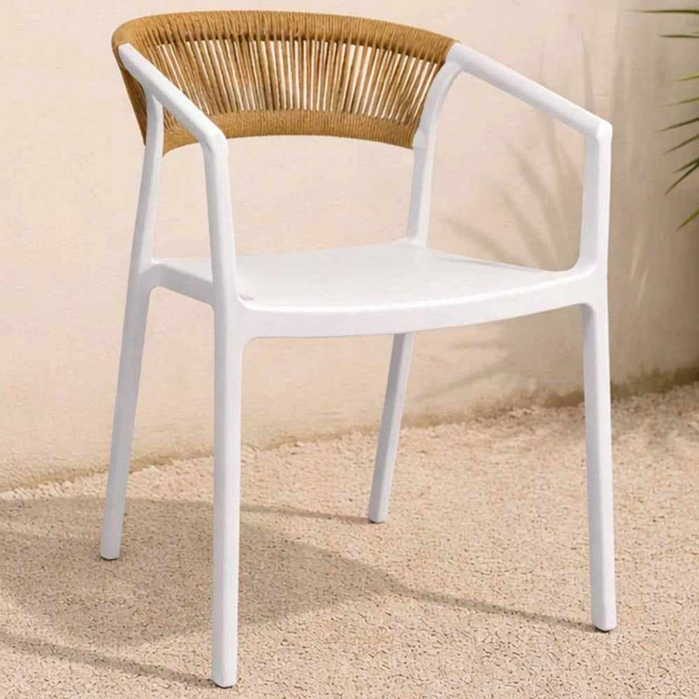 Sedie da Bar Sety in plastica bianca con schienale curvo a corda beige