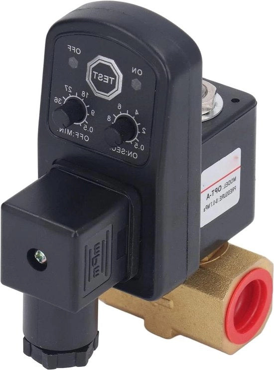 Aftapklep elettronico con misurazione della pressione - Valvola di scarico magnetica - Serbatoio di compressione dell'aria con sensore di umidità - Compressore di aria - 24V DC.