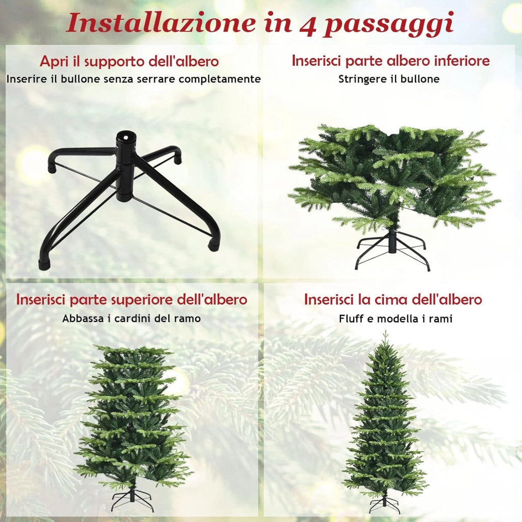 Albero di Natale 180 cm, Albero di Natale Artificiale con Rami in PE e in PVC e Base di Metallo Incrociata, per Casa, Ufficio e Negozio, Verde