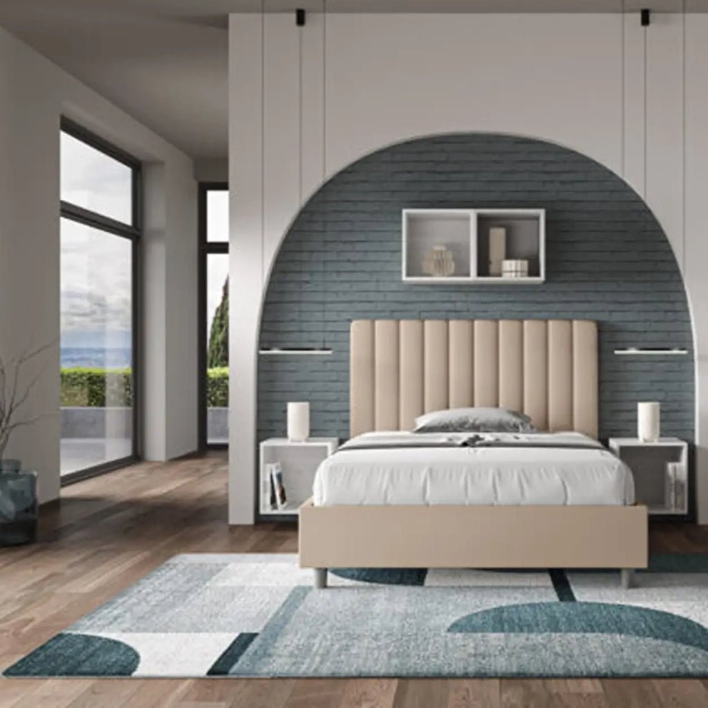 Letto matrimoniale francese senza rete imbottito 140x210 similpelle tortora Agueda