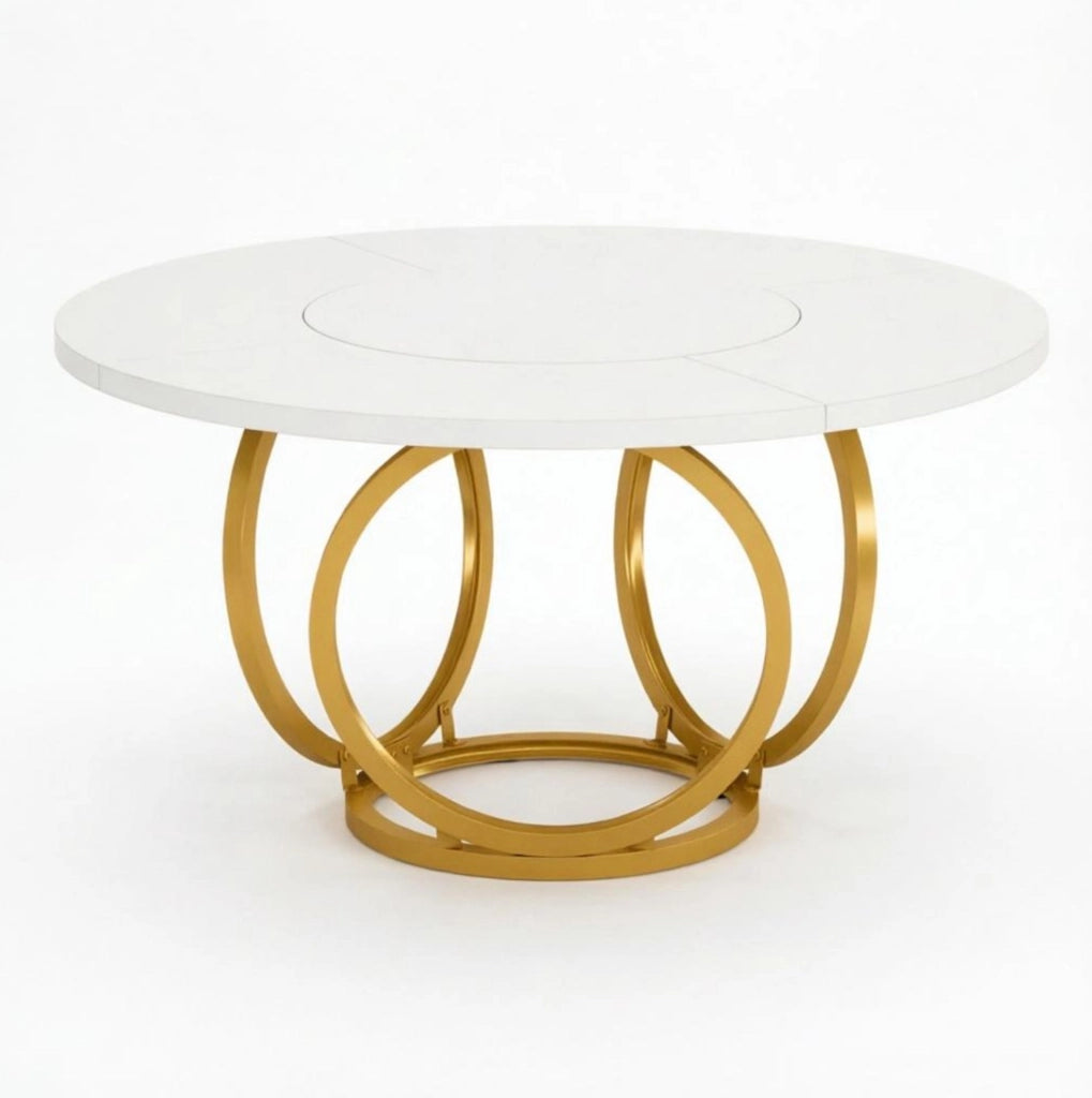 TAVOLO DA PRANZO Rotondo 120x120 cm MDF Bianco e Oro