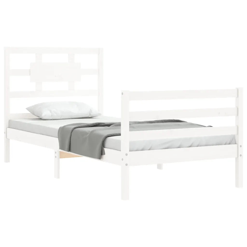Giroletto con Testiera-Struttura Letto con testiera Bianco Single in Legno Massello 148148