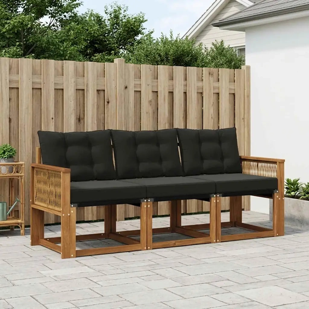 Set di divani da esterno con cuscino 3 pcs Naturale e Nero 3381748