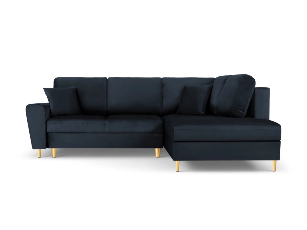 Cosmopolitan Design - Divano convertibile angolare destro con contenitore "Kyoto" 5 posti in velluto blu scuro 