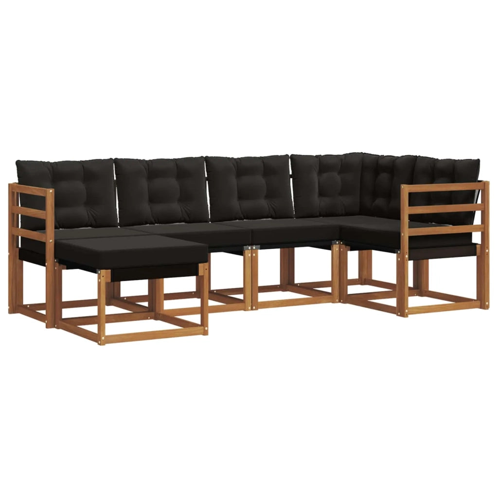 Set di divani da esterno con cuscino 6 pcs Naturale e Nero
