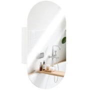 Specchio Bagno Ovale Moderno con Armadietto e Due Ripiani, 45x90 cm, Bianco