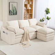 Divano modulare 3 posti in velluto a coste con cuscini, tasche laterali e schiuma a 3 strati, beige