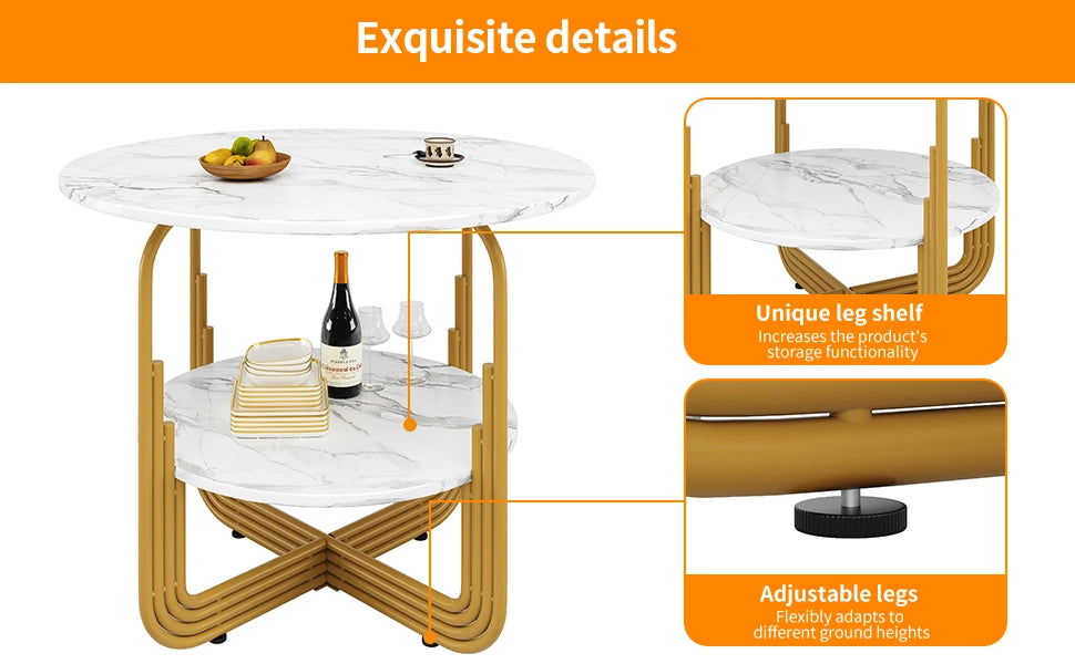 Tavolo da Pranzo Rotondo ¨C MINIMAL ¨C Piano MDF Effetto Marmo, 4 Persone, 80x80x76