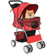 Carrello per Cani con Cuscino Lavabile e Ruote ¨C Zephmum ¨C Rosso 77x44x102 cm