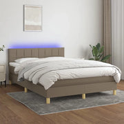 Letto a Molle con Materasso e LED Tortora 140x200 cm in Tessuto 3133721