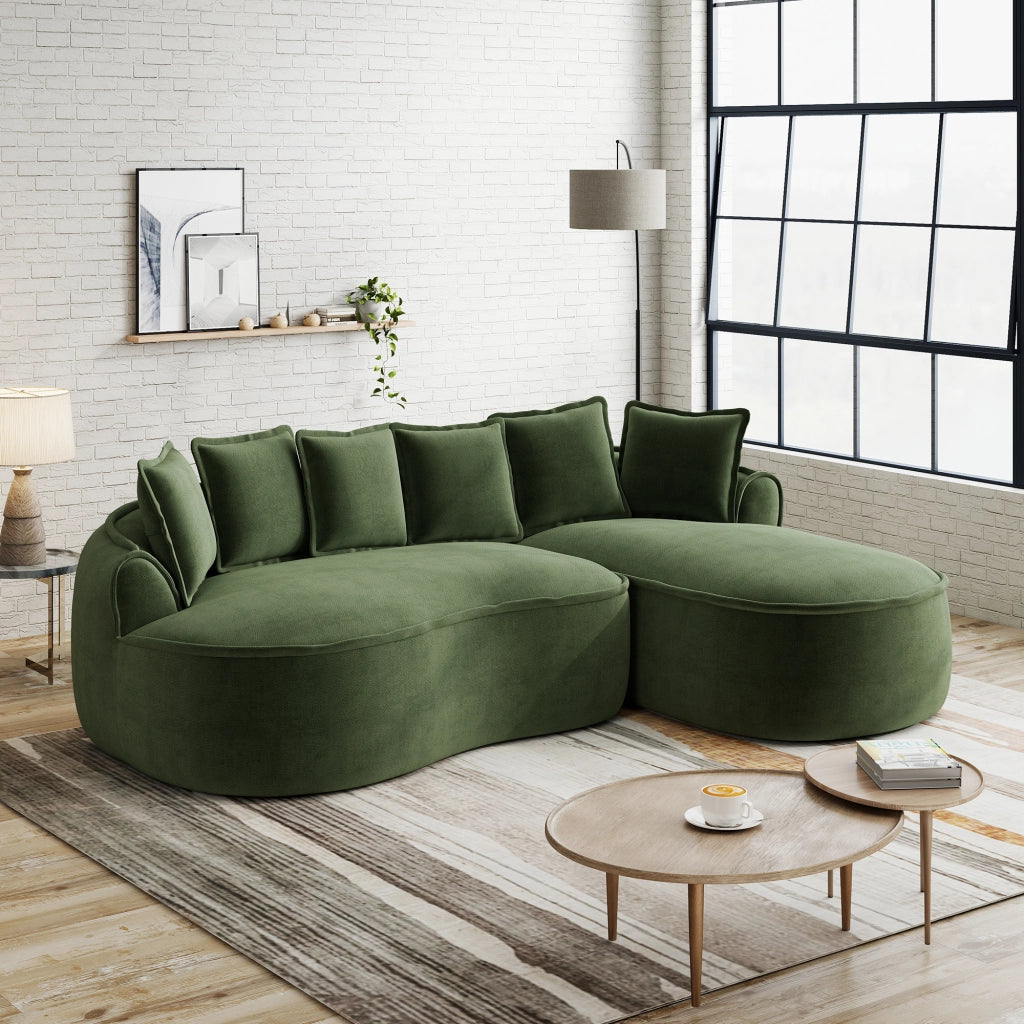 Canapé modulaire senza struttura con seduta extra profonda e cuscini in chenille per salotto verde