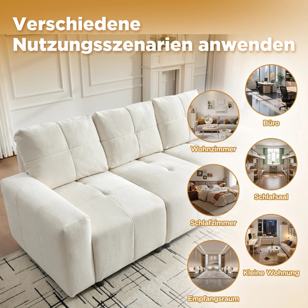 Divano modulare a 3 posti con funzione letto e schienale regolabile in ciniglia beige bianco 213 × 94 × 84 cm
