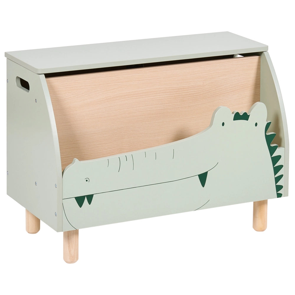 Scatola portagiochi verde chiaro in MDF con gambe in legno di gomma e coperchio, per la cameretta dei bambini