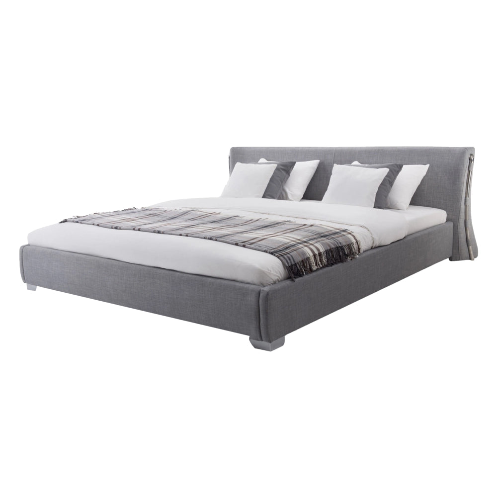 Letto ad acqua grigio poliestere imbottito doppia dimensione 140 x 200 cm moderno design glamour poggiatesta curvo